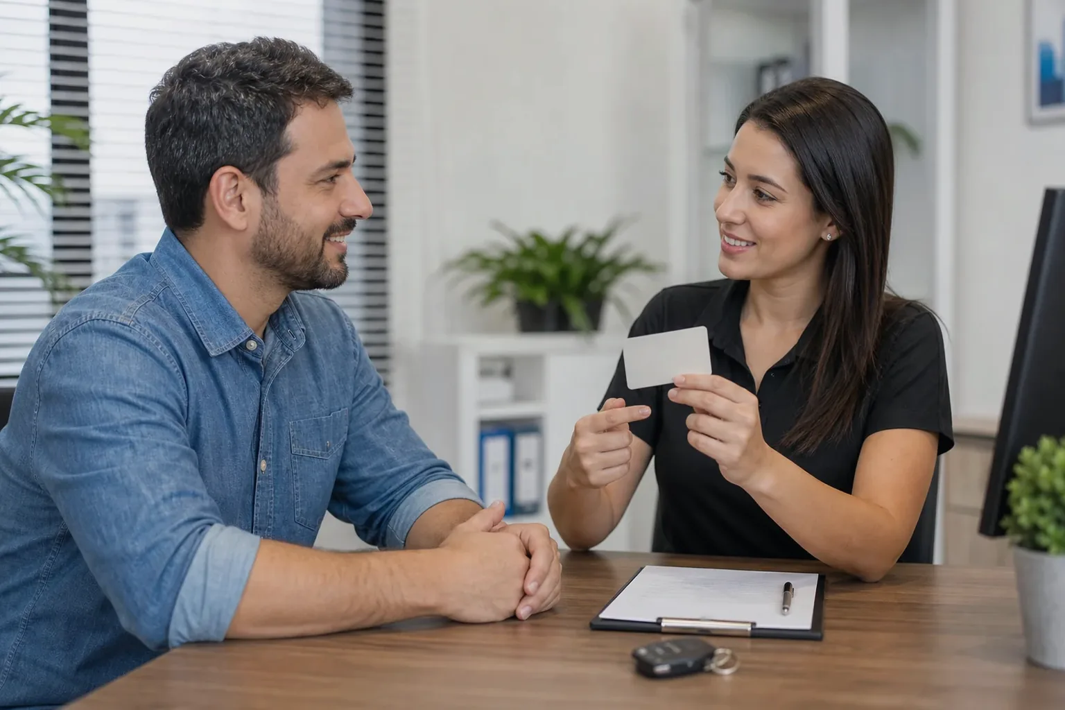 Profissional ajudando cliente na renovação da CNH.
